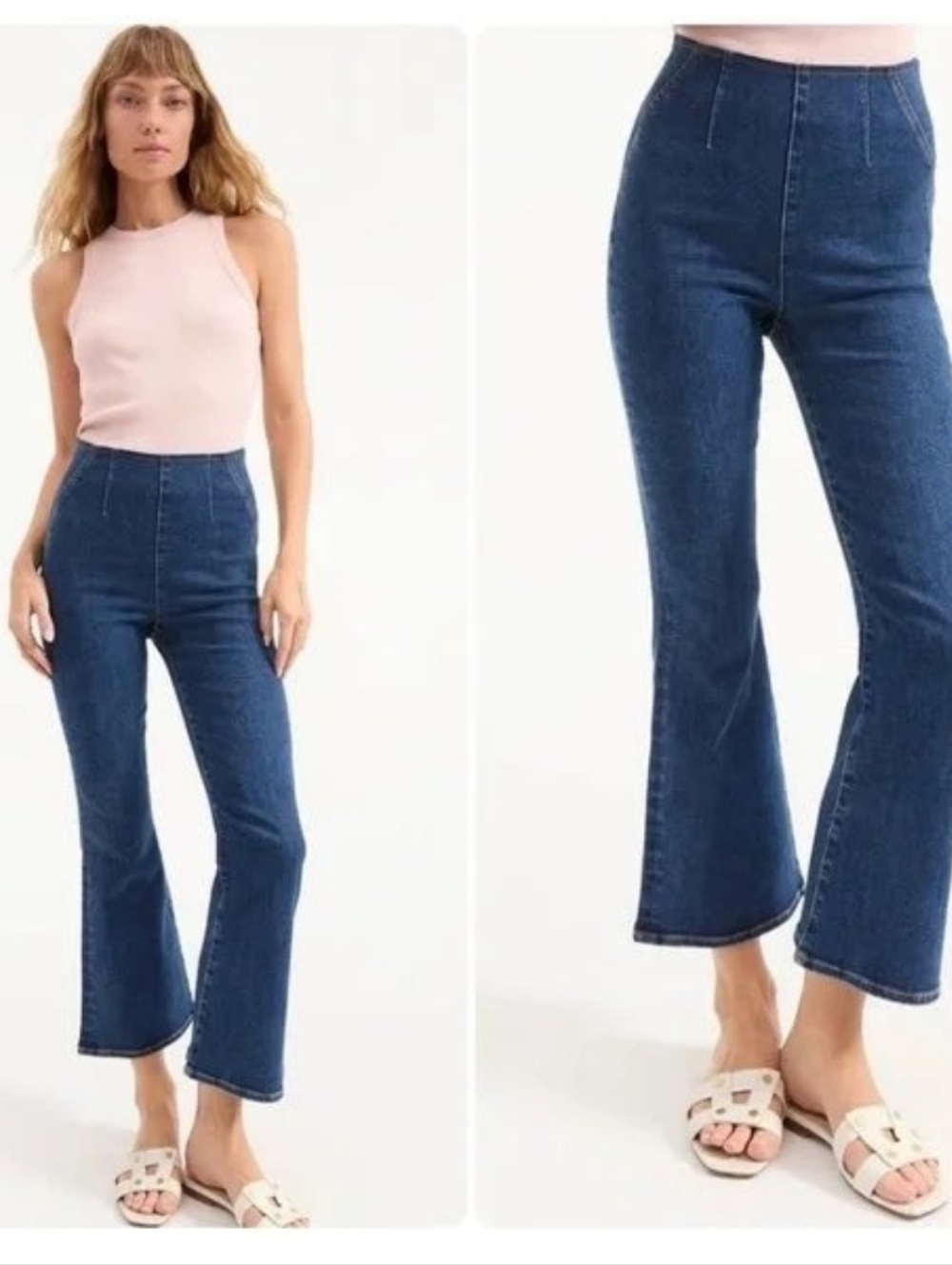 Veronica Beard Crosbie Wide Straight Leg Crop High Rise Jeans Oxford Blue Size M